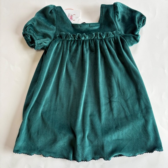 Abby & Evie Infant Girls 18M Hunter Green Velour Dress‎ Ruffle Xmas Boutique NEW - Picture 2 of 5